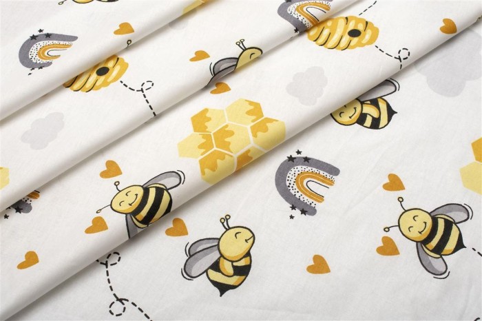 Dimcol Σετ Σεντόνια Κούνιας 3τμχ 120x160 - Honey Bee 545 White-Yellow