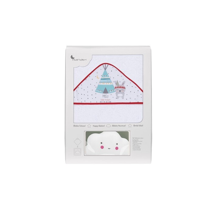 Interbaby Tipi Oso Μπουρνούζι Κάπα Σετ Με Λαμπάκι Νυκτός White/Red NU1202-19