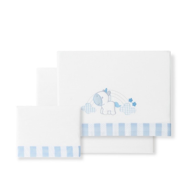 Interbaby Unicornio Nubes Σεντόνια Λlκνου 50×80 Σετ 3 Τεμ White/Blue